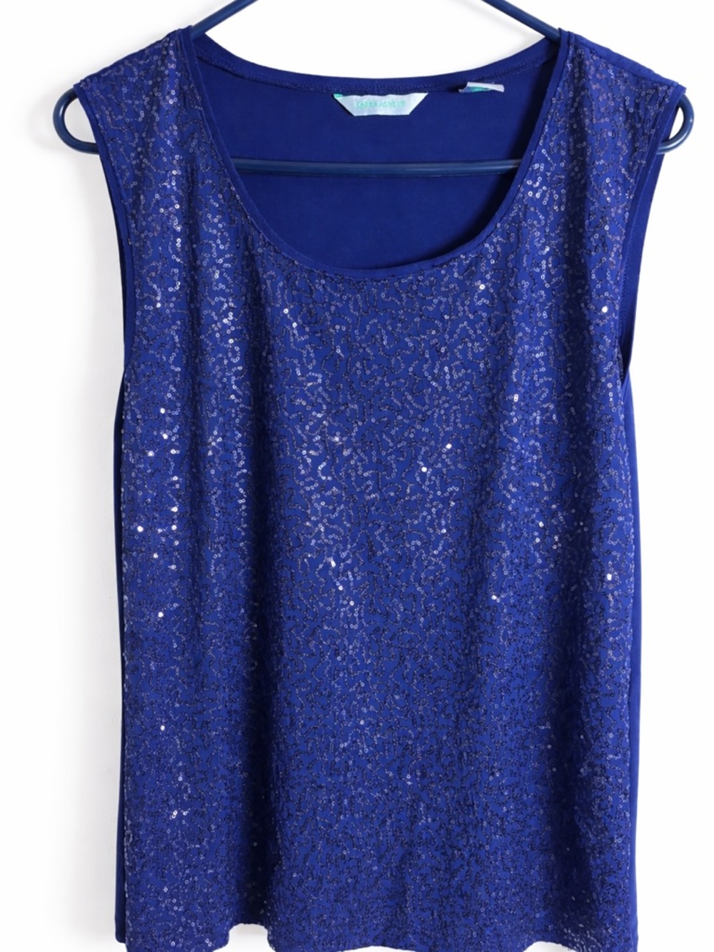 Laura Ashley Blue Sequin Sleeveless Blouse Women’s Large L Dressy Sparkle Top